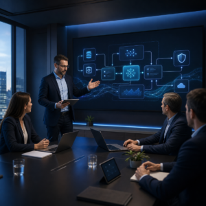 KI-Enterprise massgeschneiderte Loesung Produktbild mit Systemarchitektur